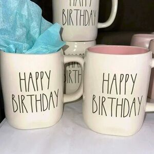 NWT Rae Dunn HAPPY BIRTHDAY ceramic coffee/tea mug/cup pink interior